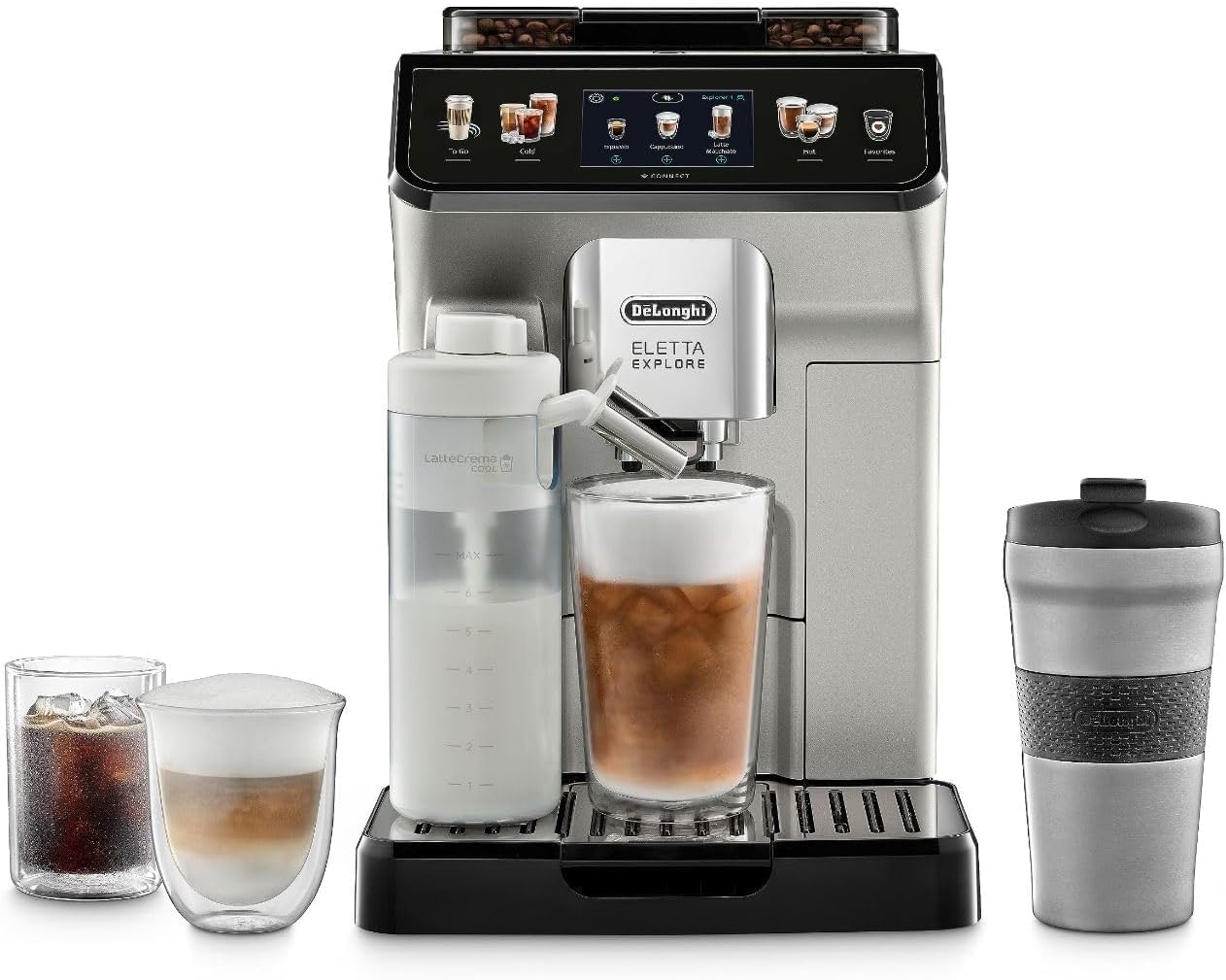De'Longhi Eletta Explore Espresso Machine with Coffee Grinder, Milk Frother