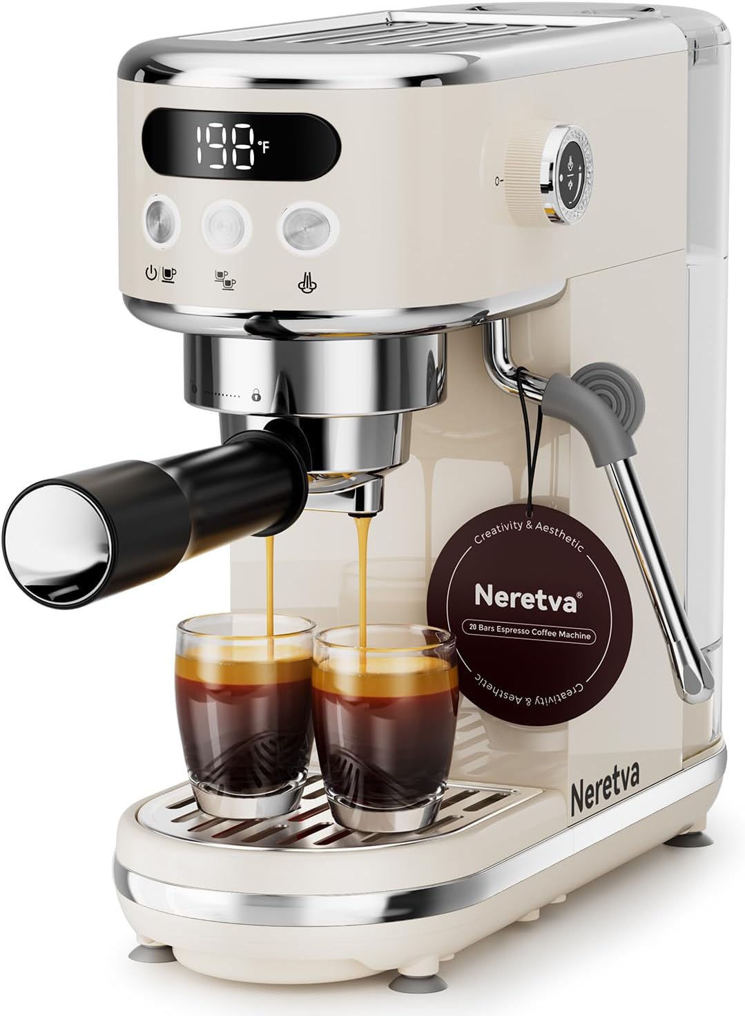 Neretva Espresso Machine 20 Bar Super Compact Espresso Coffee Machine, Beige